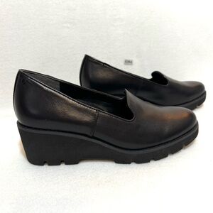 Vionic Willa Wedge Black Leather Women's Slip-On Loafer Platform Shoes Size 8